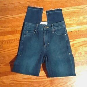 parker smith jeans 24 xxs xs 0 dark wash frayed hem high rise denim pants blue